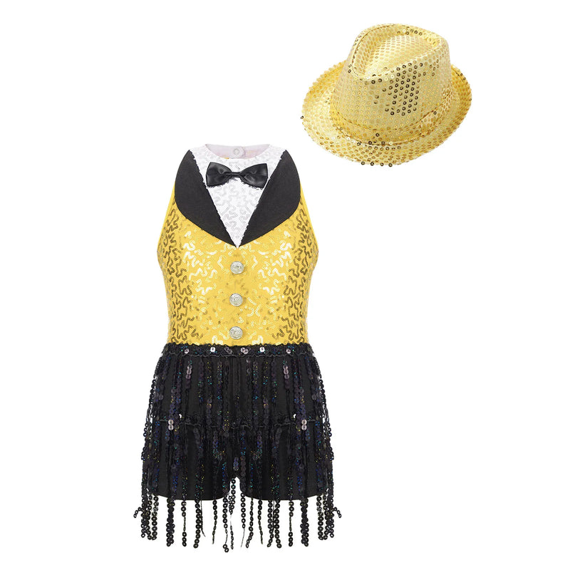 Costume da ballo jazz per bambina senza maniche con nappe e paillettes - immagine 10