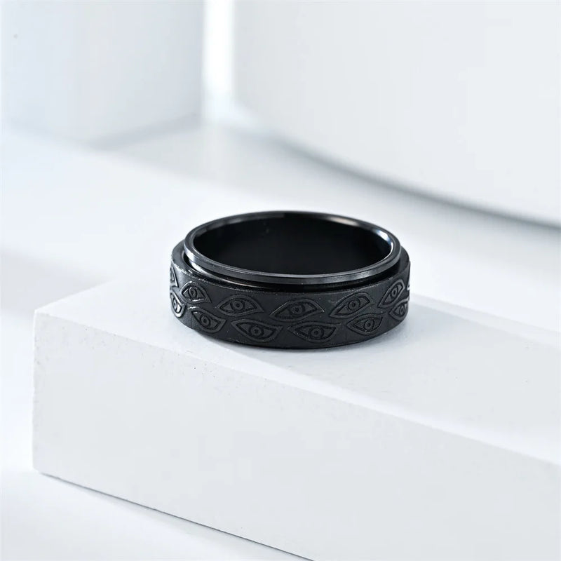 Anelli Spinner in acciaio inossidabile antistress per uomo Intagliato Demon Eye Girevole Fidget Ansia Anello congiunto Gioielli Bague Homme - Campeda