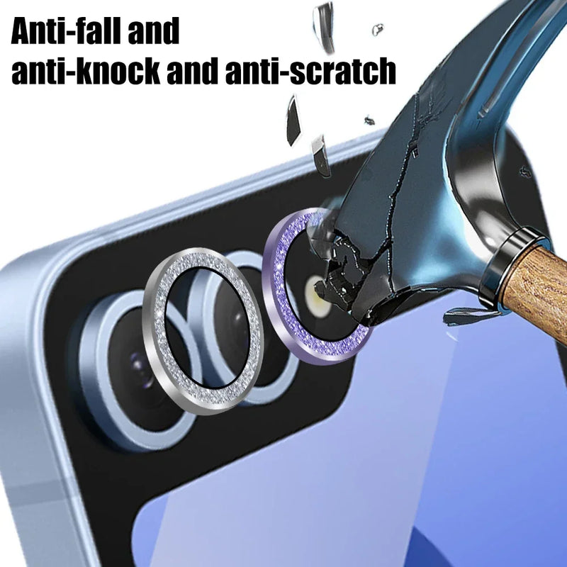 Tempered Glass Rear Camera Lens for Samsung Galaxy Z Flip 7 Flip 6 Flip 5 5G Glitter Diamond Metal Lens Ring Glass Protector