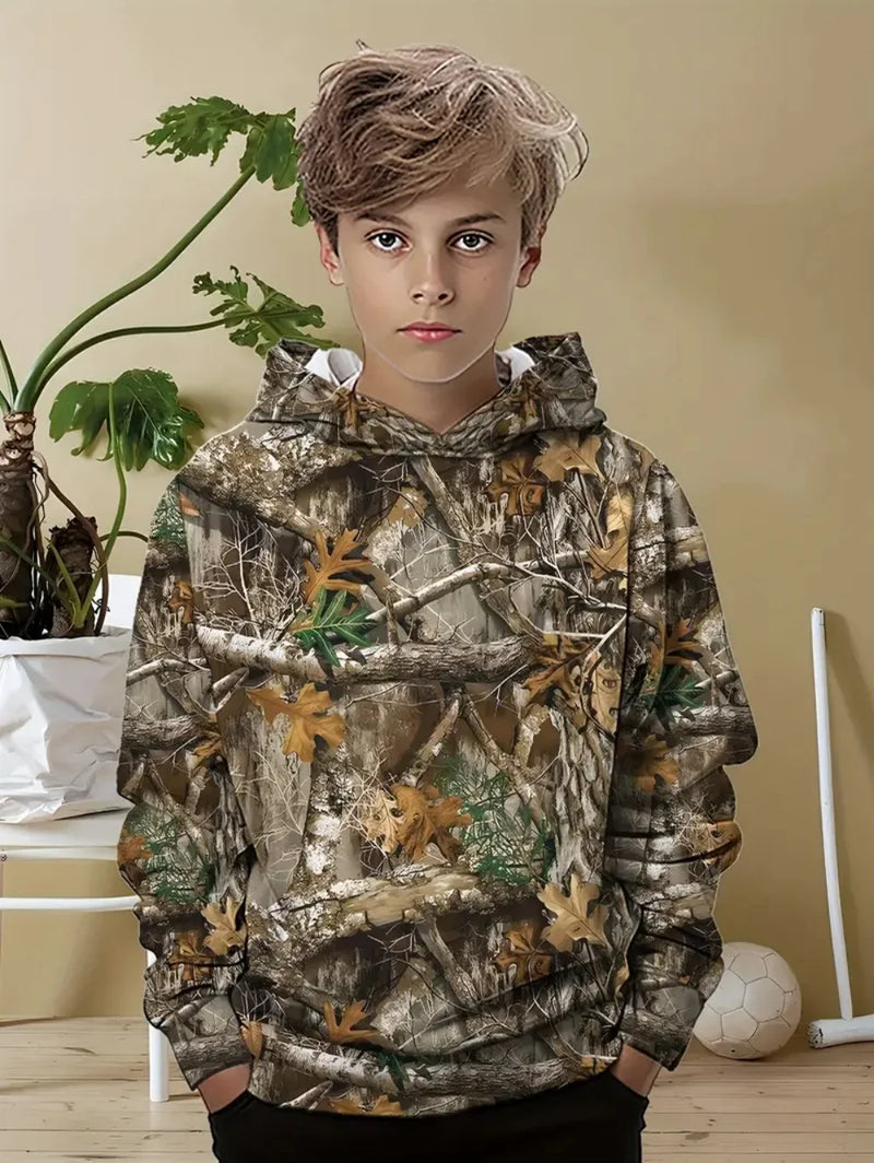 Felpe con cappuccio da caccia mimetiche Stampa foresta Abbigliamento ragazzo Sport