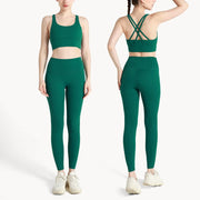 Completo fitness donna ZHUMU GYM – set yoga 2 pezzi con leggings con tasche, traspirante e quick dry - Campeda