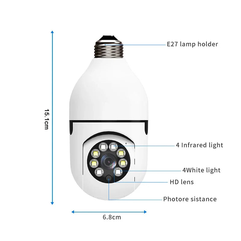 Telecamera IP WiFi 4G E27 Lampadina Cam 3MP Wireless Baby Monitor AI Tracciamento - immagine 2