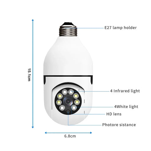 Telecamera IP WiFi 4G E27 Lampadina Cam 3MP Wireless Baby Monitor AI Tracciamento - immagine 2