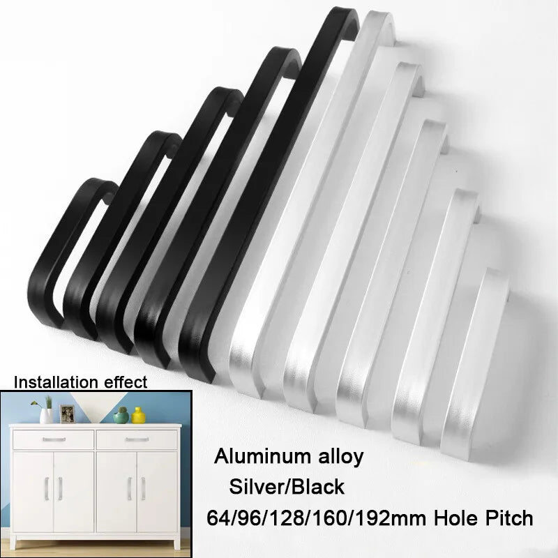 Set di 12 Maniglie Moderne per Armadio 64mm/96mm/128mm/160mm/192mm in Alluminio Solido