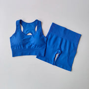 Completo fitness donna seamless – set yoga 2 pezzi con reggiseno sportivo e shorts vita alta, traspirante e modellante - Campeda