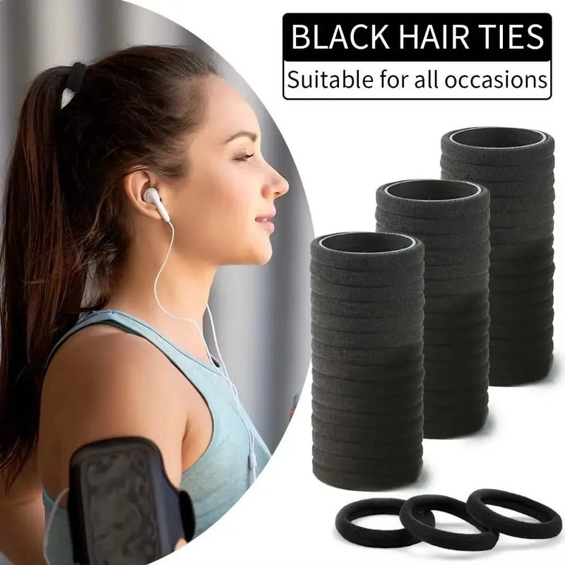 50/100 Pezzi Elastici Neri per Capelli Fasce Elastiche ad Alta Elasticità - immagine 3