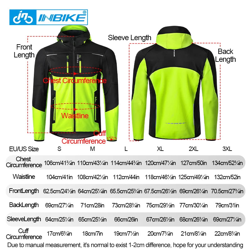 INBIKE Giacca da ciclismo invernale uomo con cappuccio a vento in caldo pile