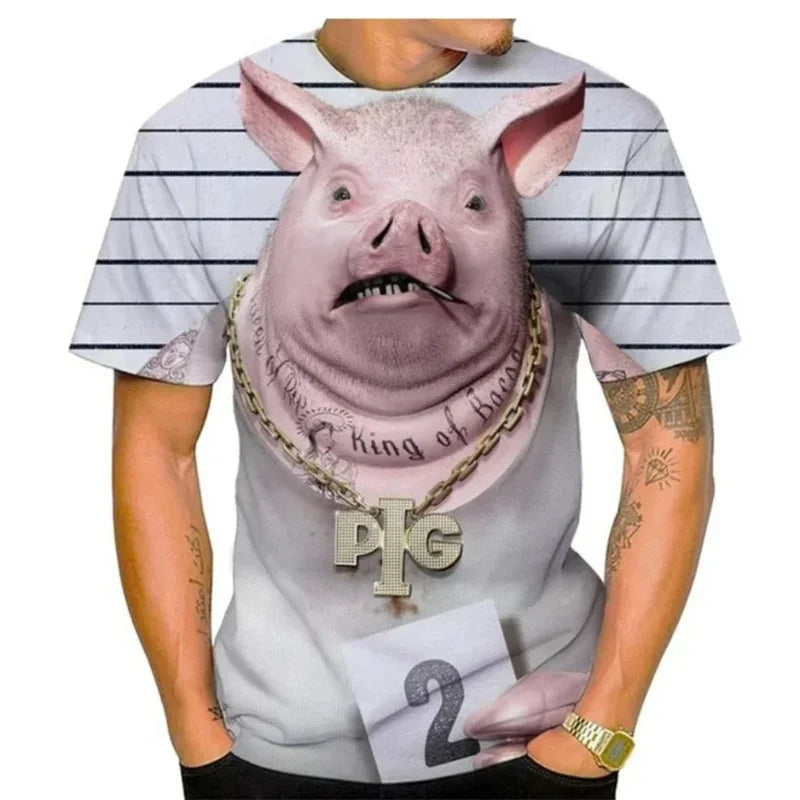 T-shirt con stampa 3D di maiale grasso da uomo T-shirt con grafica animale divertente Interesse estivo Moda Manica corta Top Street Kids T-shirt larghe