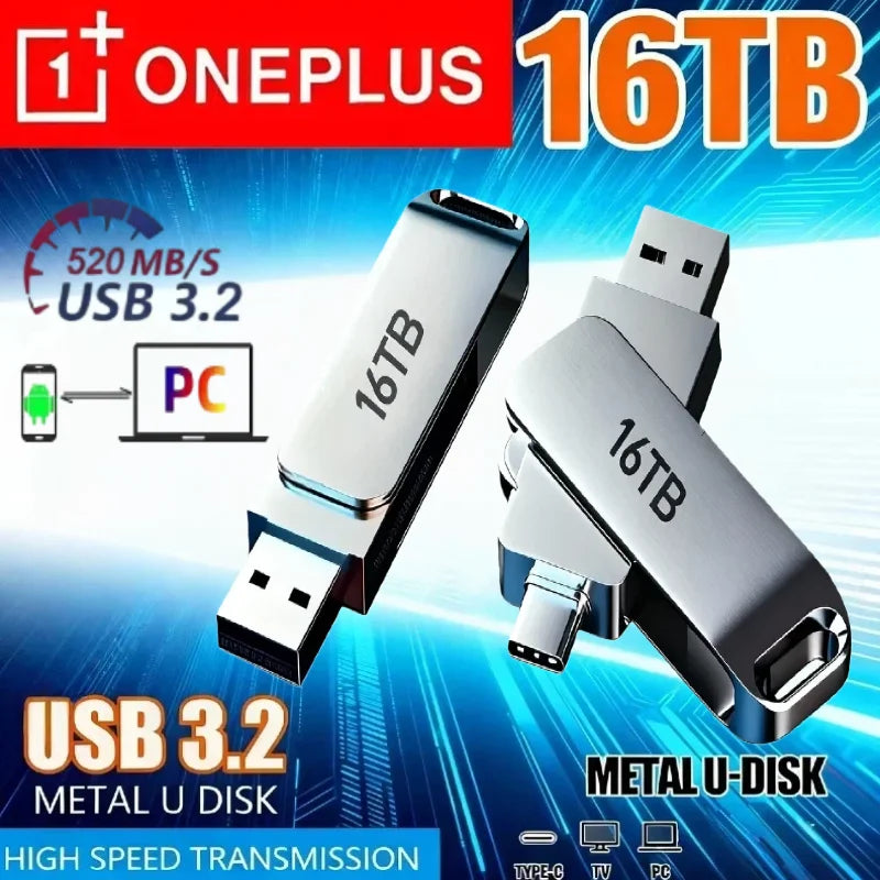 OnePlus 16TB USB 3.2 Trasferimento ad altissima velocità Chiavetta USB impermeabile in metallo 8TB 4TB 2TB Memoria portatile Chiavetta USB per cellulare
