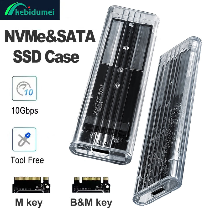 Custodia M.2 NVME SATA SSD USB3.1 Gen1 Scatola per disco rigido esterno trasparente Adattatore per custodia da 10 Gbps gratuito per 2230 2242 2260 2280