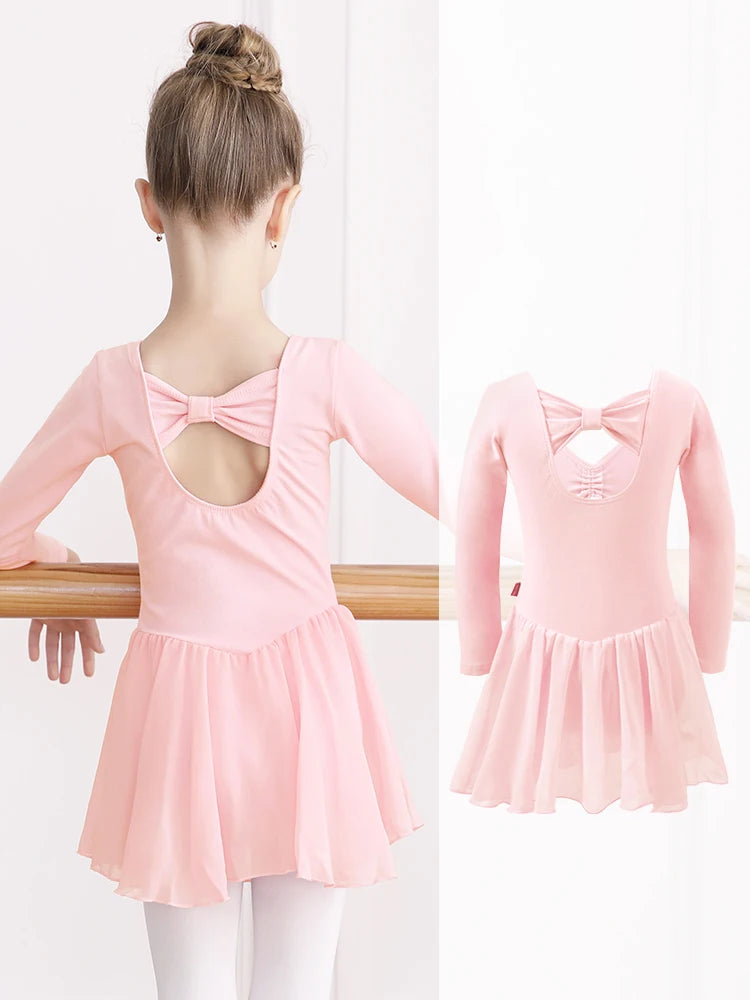 Body Balletto Bambina con Gonna in Chiffon – Abito Danza con Fiocco Elegante