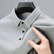 Polo da uomo a maniche lunghe Waffle – casual con risvolto, stampa lettere, anti-retrazione, quattro stagioni - Campeda