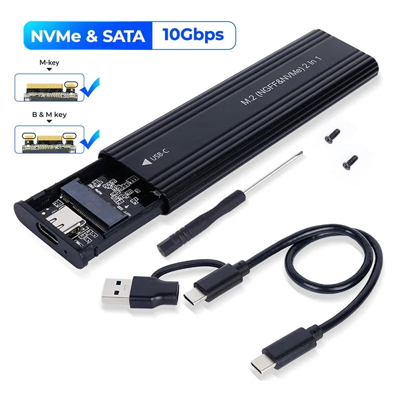 Custodia SSD NVMe SATA M.2 Protocollo singolo/doppio da 10 Gbps da M.2 a USB Tipo C 3.1 SSD Custodia per disco rigido esterno Supporto chiave M/B+chiave M