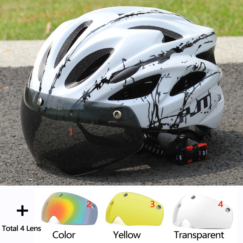 Casco Ciclismo PJT con Occhiali Magnetici – MTB e Strada Ultraleggero con Visiera Rimovibile