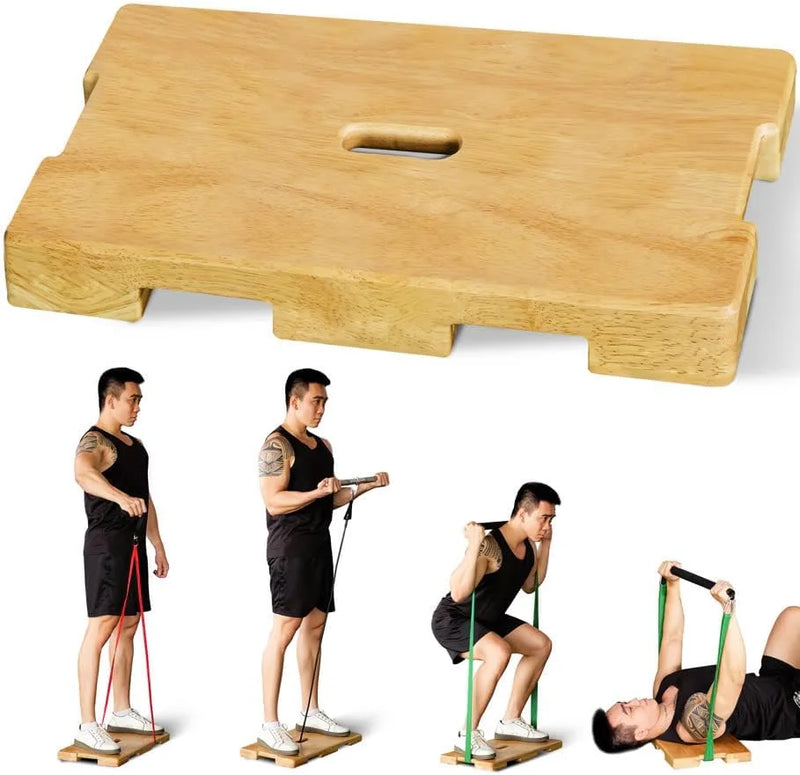 Tavola fitness in legno allenamento con fascia di resistenza