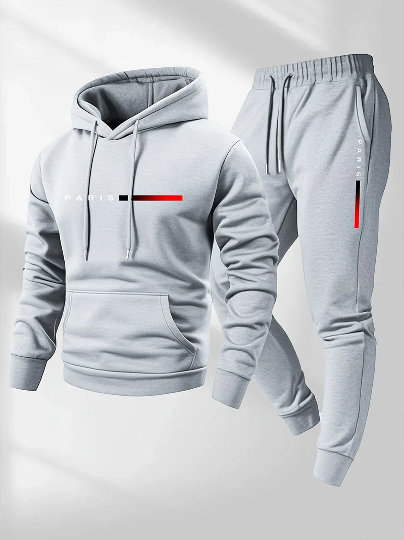 Set tuta sportiva uomo – felpa con cappuccio e pantaloni lunghi casual autunno/inverno con stampa lettere - Campeda