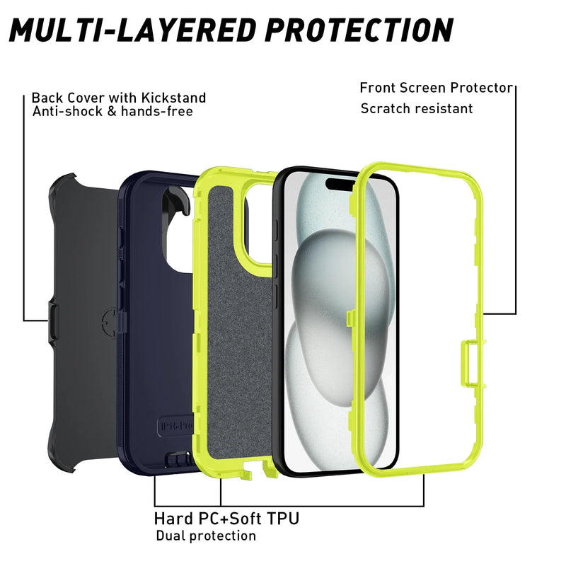 Armatura Custodia per telefono Defender antiurto per iPhone 11 12 13 14 15 Pro Max X XS XR XSMAX 7 8 Plus SE2 SE4 Hard PC + TPU Cover posteriore