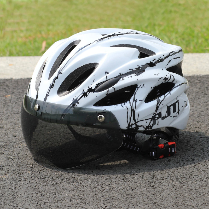 Casco Ciclismo PJT con Occhiali Magnetici – MTB e Strada Ultraleggero con Visiera Rimovibile