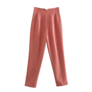 Pantaloni donna Willshela a vita alta con cerniera frontale, gamba dritta full length, stile vintage elegante e chic - Campeda