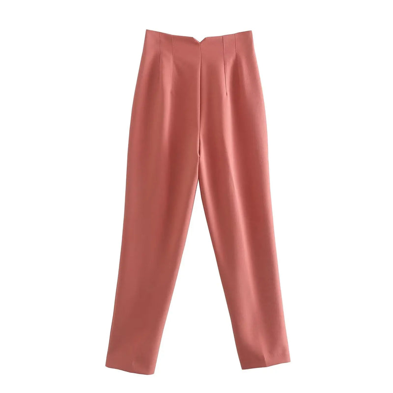 Pantaloni donna Willshela a vita alta con cerniera frontale, gamba dritta full length, stile vintage elegante e chic - Campeda