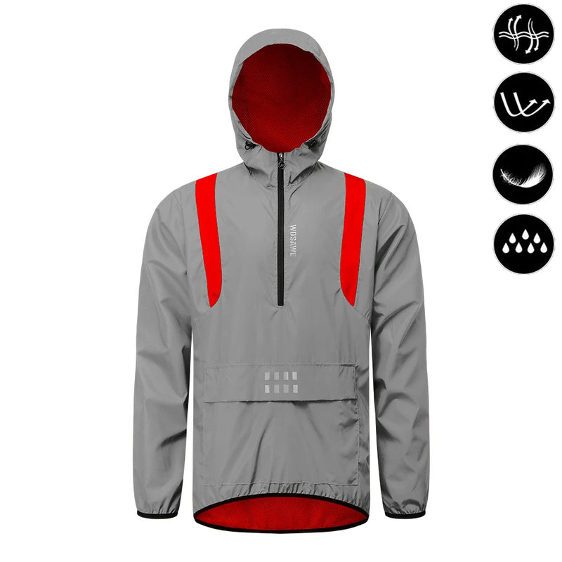 WOSAWE Giacca da ciclismo riflettente Autunno inverno a vento bicicletta moto morbida - Red Hooded EU S (ASIA M) - immagine 3