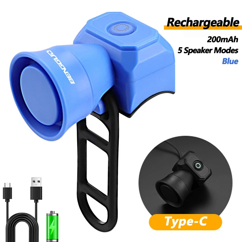 5 modalità clacson per bicicletta mountain bike mini batteria campanello bici - Ricaricabile-Blu - immagine 3