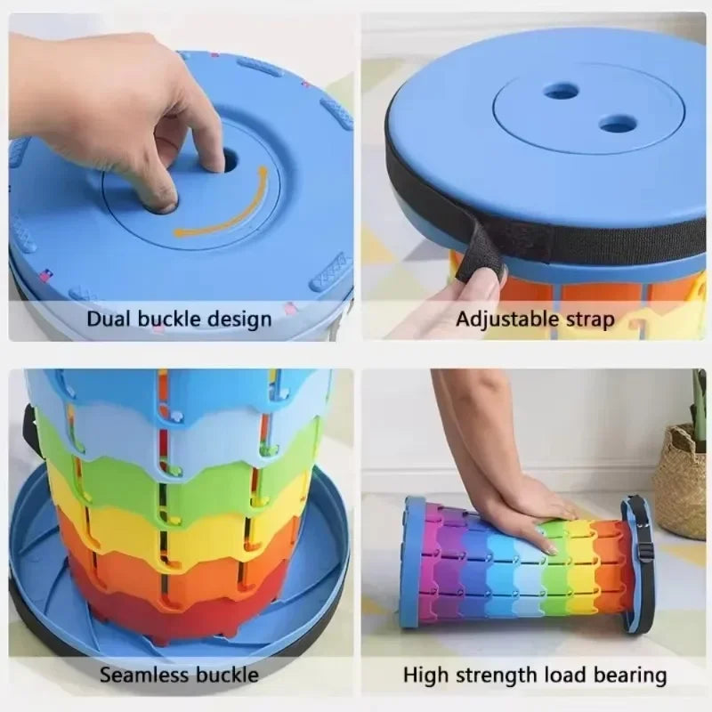 Sedia telescopica pieghevole in plastica, sgabello portatile con altezza regolabile, perfetta per la pesca, la spiaggia e il campeggio.