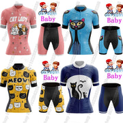 Maglia da ciclismo per bambini divertente cartone animato gatto Set estate manica