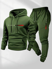 Set tuta sportiva uomo – felpa con cappuccio e pantaloni lunghi casual autunno/inverno con stampa lettere - Campeda
