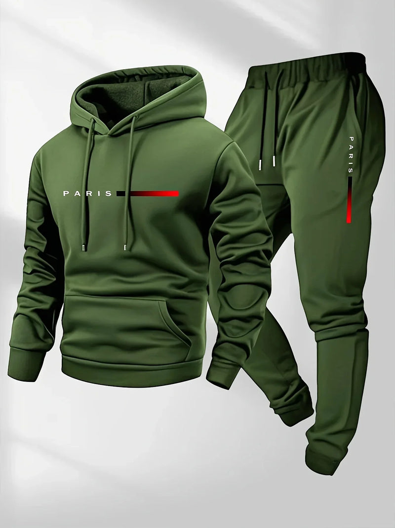 Set tuta sportiva uomo – felpa con cappuccio e pantaloni lunghi casual autunno/inverno con stampa lettere - Campeda