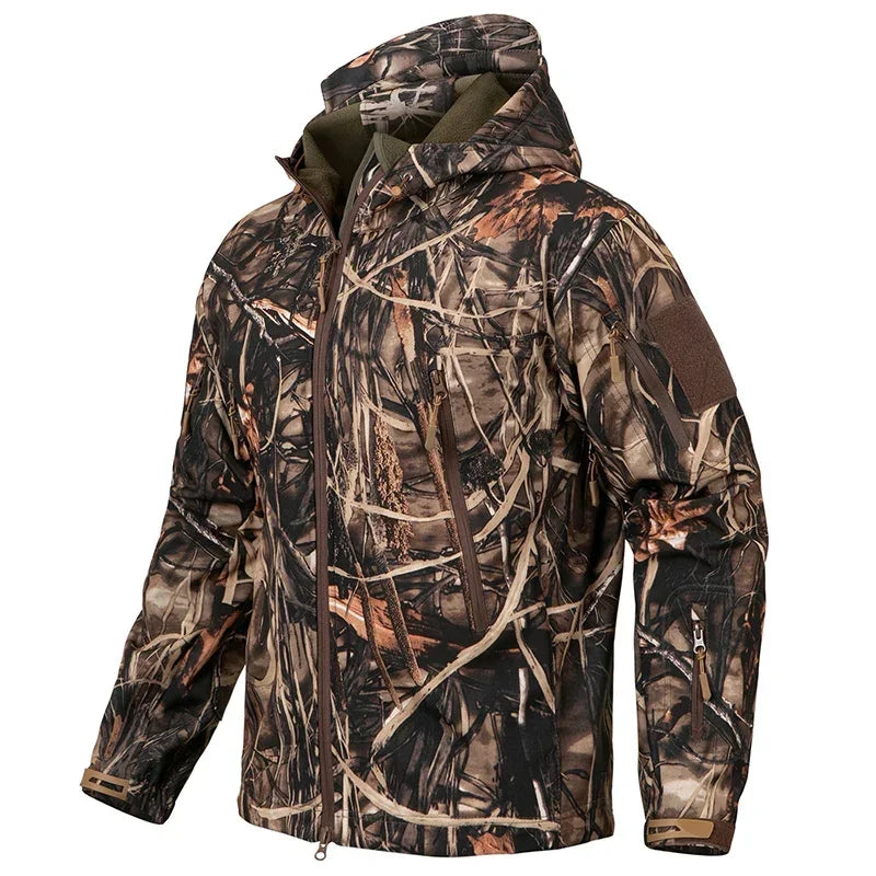 Giacca da caccia mimetica silenziosa uomo Soft Shell Escursionismo all'aperto Pesca - immagine 4