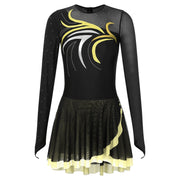 Vestiti per pattinaggio su ghiaccio con strass abiti da artistico a maniche lunghe - Yellow S - immagine 11