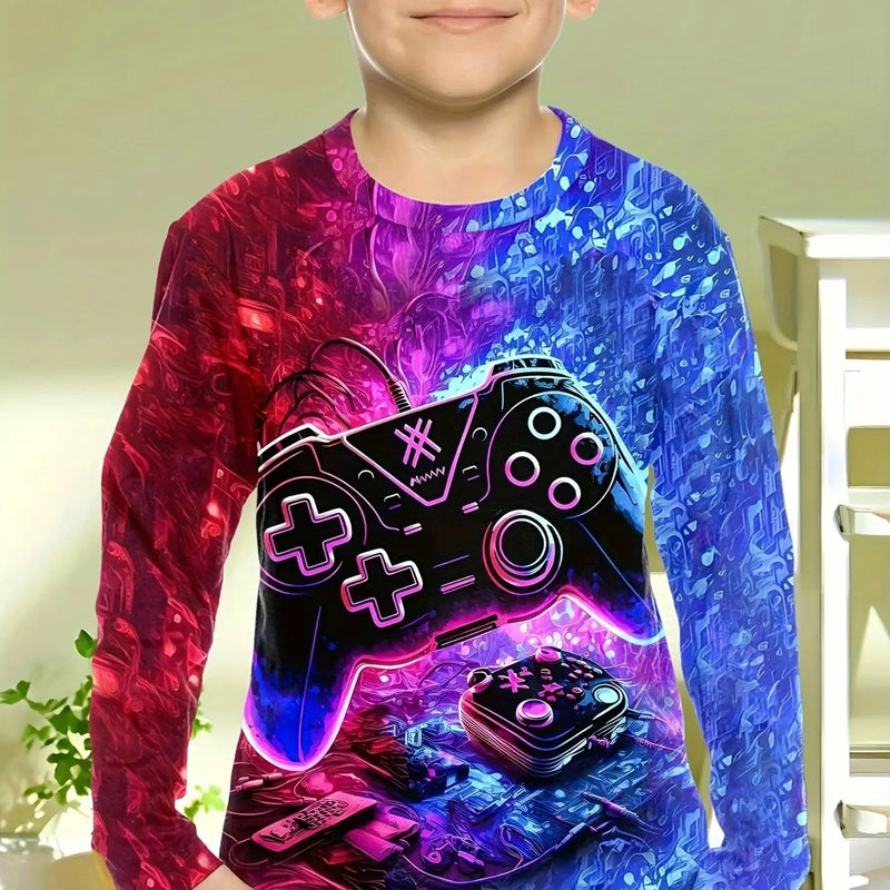 Abbigliamento per bambini Ragazzi Tshirt Manica lunga Cool Gamepad Modello Stampa - immagine 5