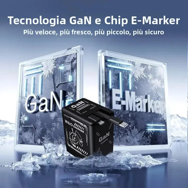Caricatore GaN da 120W con Doppia Porta USB-C Cavo Retrattile 80cm - immagine 4