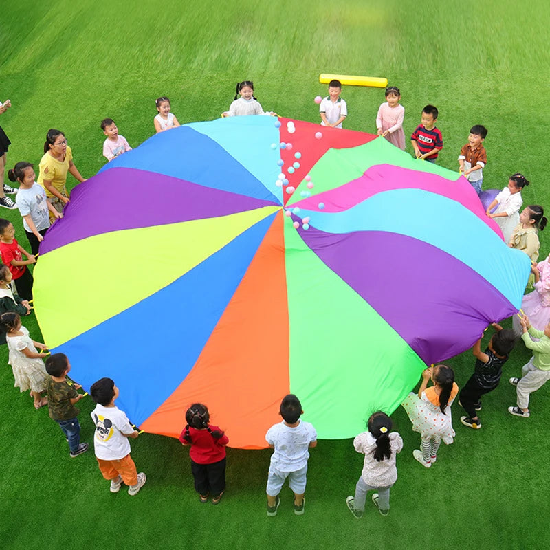 Giochi per bambini all'aperto i bambini giocano con il giocattolo del paracadute arcobaleno 2M 3M 5M attività di lavoro di squadra cooperativo bomboniere divertenti di carnevale per feste