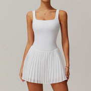 Abito da tennis plissettato con scollo quadrato donna - Avorio S - immagine 9