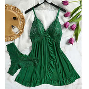 Abito intimo sexy estivo da donna in pizzo trasparente Camicia notte Indumenti Solido - verde S
