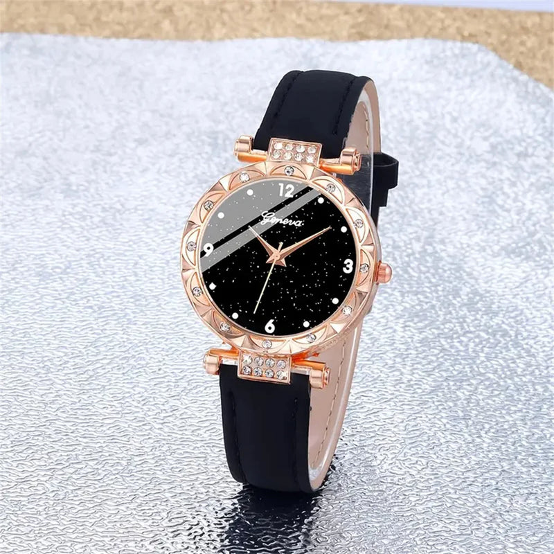 Set Donna 5 Pezzi con Orologio e Bracciali – Elegante con Strass, Perfetto Regalo - Campeda