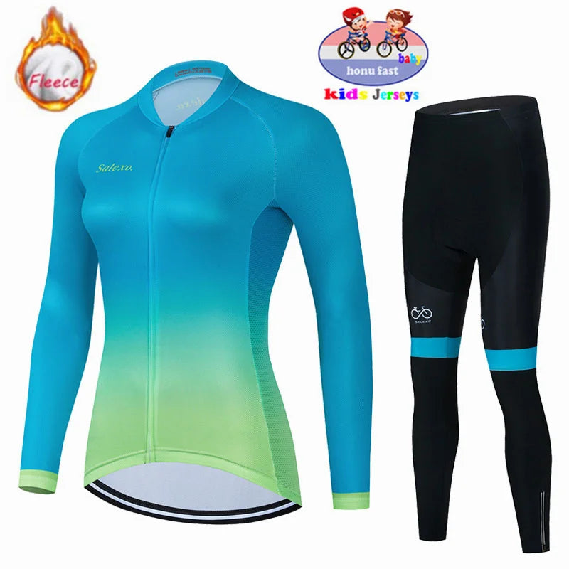 Maglia da ciclismo in pile termico invernale per bambini Set MTB Bicicletta Ragazza - immagine 4