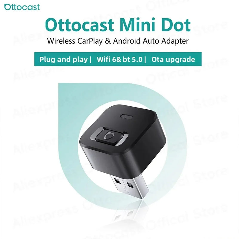 OTTOCAST Mini Dot Cube Wireless CarPlay Android Auto Adattatore 2 in 1 USB