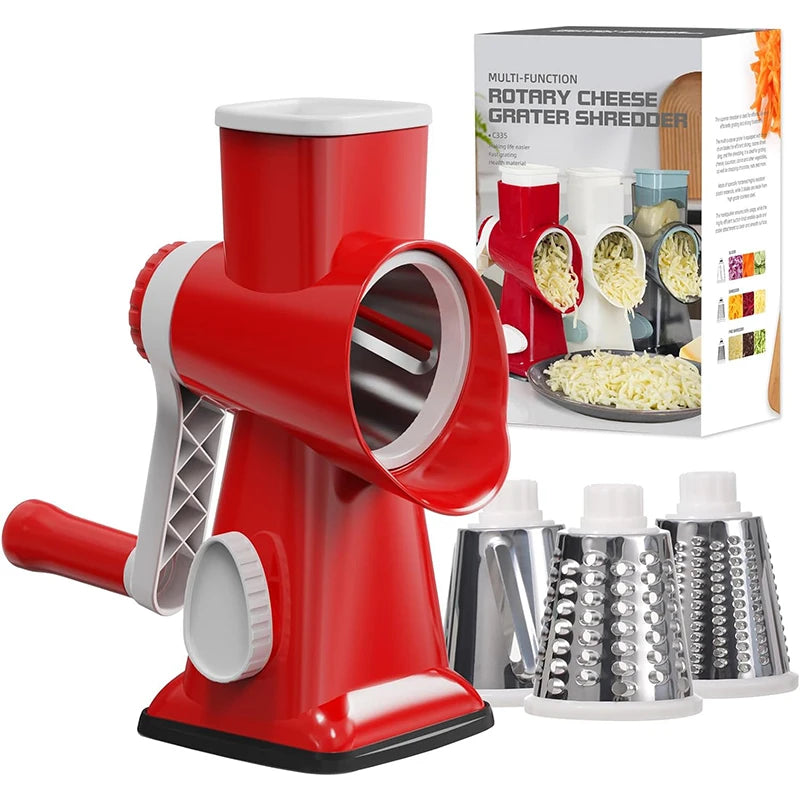 Grattugia Rotante Manuale 3 in 1 LMETJMA - Affettatrice Multifunzionale per Verdure, Formaggi, Noci e Alimenti