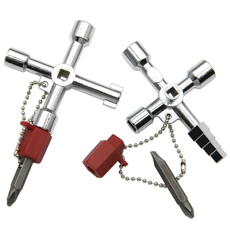 Set di strumenti per cacciavite quadrangolare a triangolo interno con valvola per armadio di controllo dell'ascensore elettrico chiave argento 4in1