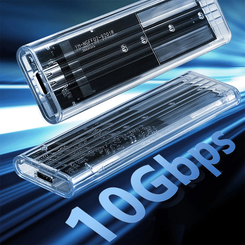 Custodia M.2 NVME SATA SSD USB3.1 Gen1 Scatola per disco rigido esterno trasparente Adattatore per custodia da 10 Gbps gratuito per 2230 2242 2260 2280