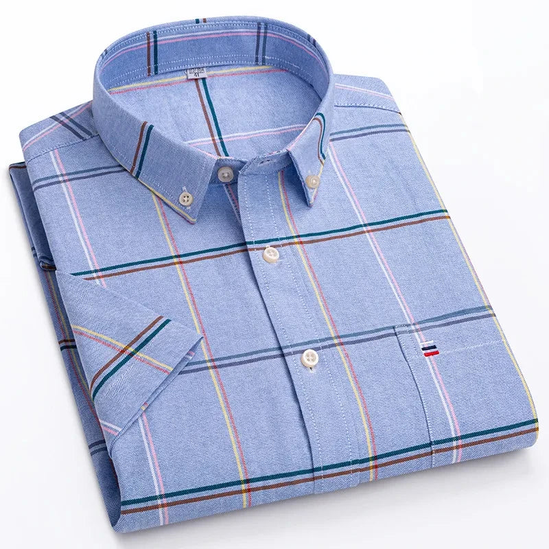 Camicia Oxford da uomo Bamboople – maniche corte, traspirante, casual business, plaid, estate e primavera - Campeda