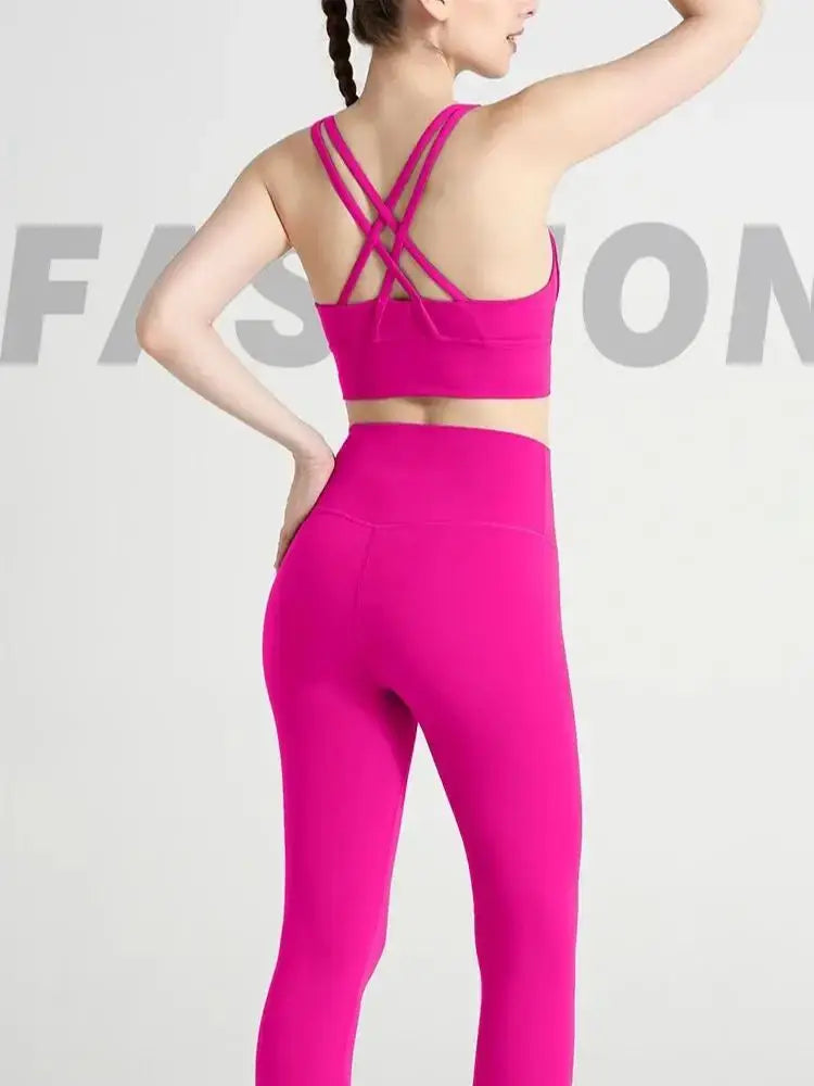 Completo fitness donna ZHUMU GYM – set yoga 2 pezzi con leggings con tasche, traspirante e quick dry - Campeda
