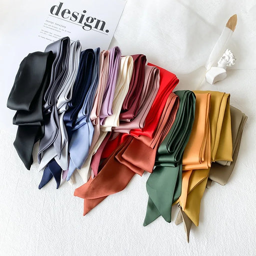 Foulard lungo stretto donna 190x5 cm in chiffon tinta unita, sciarpa sottile elegante per collo, capelli e accessori borsa - Campeda