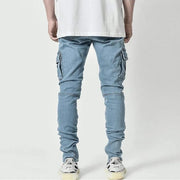 Jeans cargo da uomo Tsingyi in denim elasticizzato – slim fit a vita media, multitasche, casual primavera/autunno - Campeda