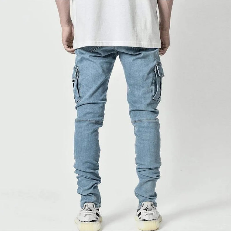 Jeans cargo da uomo Tsingyi in denim elasticizzato – slim fit a vita media, multitasche, casual primavera/autunno - Campeda