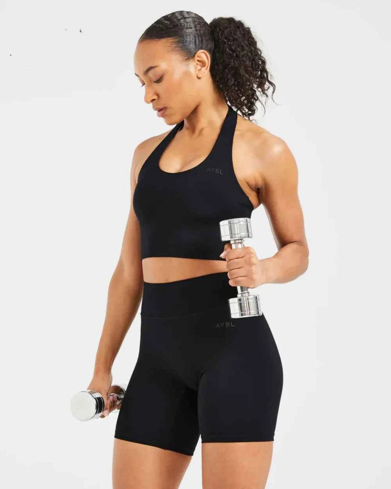 AYBL Top da yoga con scollo all'americana e pantaloncini da 2 pollici per fitness, palestra e allenamento Pilates — Tessuto delicato sulla pelle