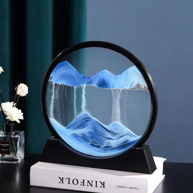 Immagine di arte della sabbia in movimento 3D Vetro rotondo Paesaggio marino profondo Clessidra Sabbie mobili Mestiere che scorre Pittura di sabbia Ufficio Decorazioni per la casa Regalo